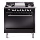 ILVE 36-Inch Professional Plus II Propane Gas Dual Fuel Range with 6 Burners and Solid Door in Glossy Black (UP36FQMPBKLP)