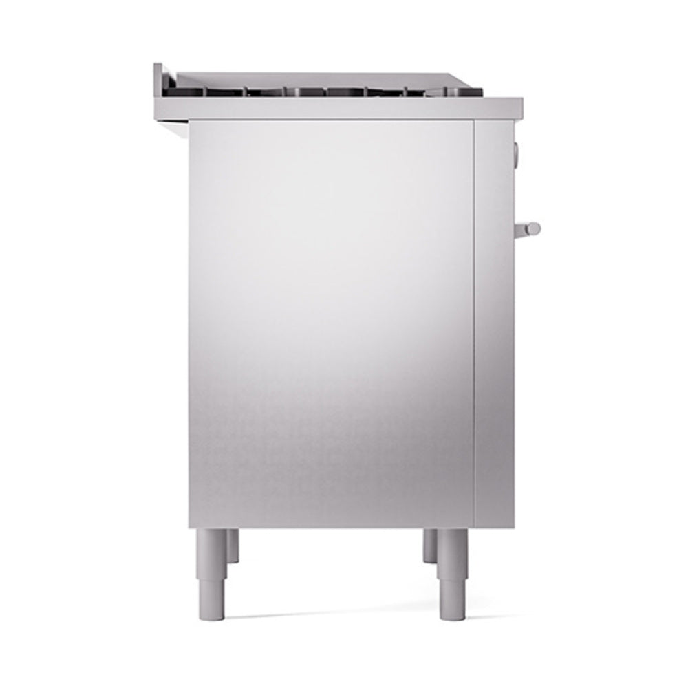 Stainless steel range back view with vented top and solid door