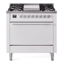 ILVE 36-Inch Professional Plus II Propane Gas Dual Fuel Range with 6 Burners and Solid Door Oven in White (UP36FQMPWHLP)
