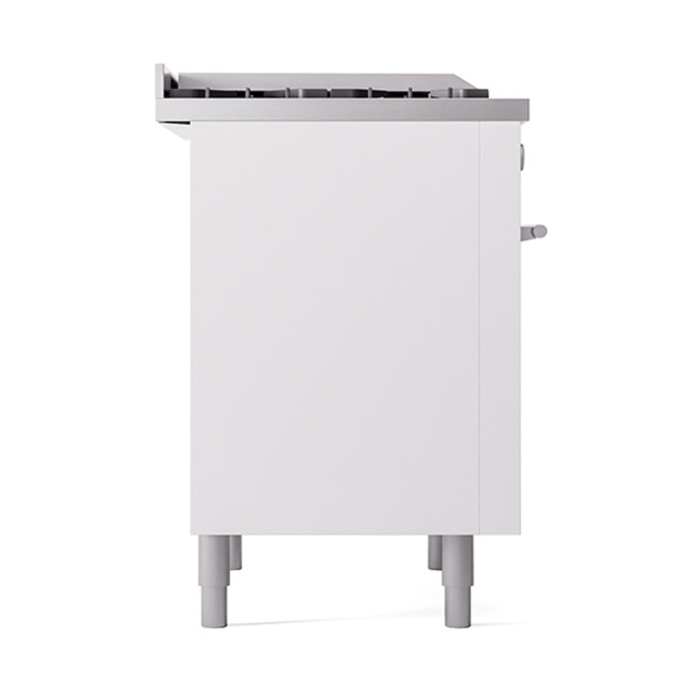 White range side panel with countertop edge and adjustable legs, side view.