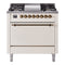 ILVE 36-Inch Nostalgie II Natural Gas Dual Fuel Range with 6 Burners and Solid Door Oven in Antique White with Bronze Trim (UP36FQNMPAWB)