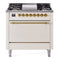ILVE 36-Inch Nostalgie II Natural Gas Dual Fuel Range with 6 Burners and Solid Door Oven in Antique White with Brass Trim (UP36FQNMPAWG)