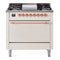 ILVE 36-Inch Nostalgie II Natural Gas Dual Fuel Range with 6 Burners and Solid Door Oven in Antique White with Copper Trim (UP36FQNMPAWP)