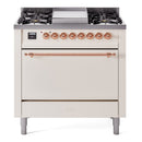 ILVE 36-Inch Nostalgie II Propane Gas Dual Fuel Range with 6 Burners and Solid Door Oven in Antique White with Copper Trim (UP36FQNMPAWPLP)