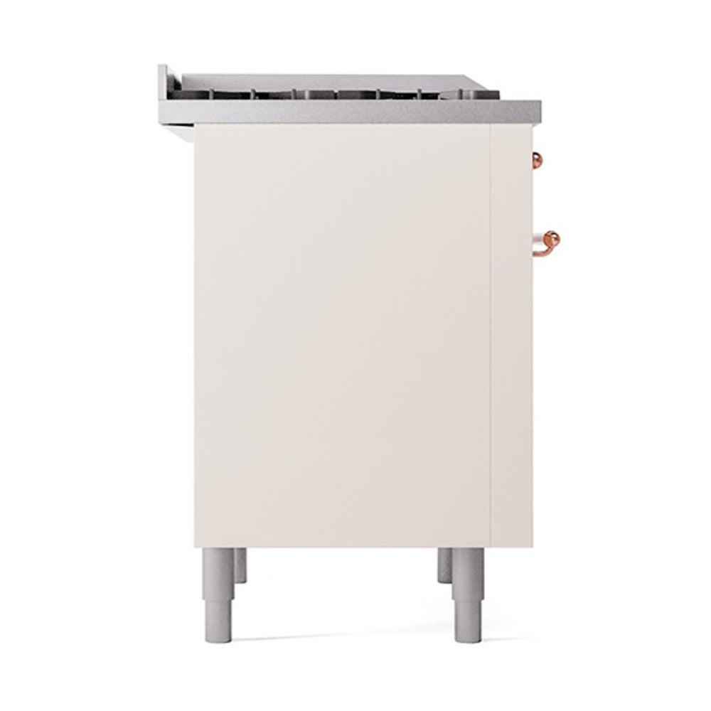 Antique white solid oven door panel with top broiler tray and copper side fittings