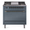 ILVE 36-Inch Nostalgie II Natural Gas Dual Fuel Range with 6 Burners and Solid Door Oven in Blue Grey with Bronze Trim (UP36FQNMPBGB)