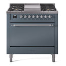 ILVE 36-Inch Nostalgie II Propane Gas Dual Fuel Range with 6 Burners and Solid Door Oven in Blue Grey with Chrome Trim (UP36FQNMPBGCLP)