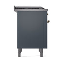 ILVE 36-Inch Nostalgie II Propane Gas Dual Fuel Range with 6 Burners and Solid Door Oven in Blue Grey with Brass Trim (UP36FQNMPBGGLP)