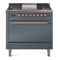 ILVE 36-Inch Nostalgie II Natural Gas Dual Fuel Range with 6 Burners and Solid Door Oven in Blue Grey with Copper Trim (UP36FQNMPBGP)