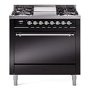 ILVE 36-Inch Nostalgie II Propane Gas Dual Fuel Range with 6 Burners and Solid Door Oven in Glossy Black with Chrome Trim (UP36FQNMPBKCLP)