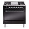 ILVE 36-Inch Nostalgie II Natural Gas Dual Fuel Range with 6 Burners and Solid Door Oven in Glossy Black with Chrome Trim (UP36FQNMPBKC)