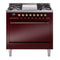 ILVE 36-Inch Nostalgie II Natural Gas Dual Fuel Range with 6 Burners and Solid Door Oven in Burgundy with Bronze Trim (UP36FQNMPBUB)