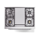 Stainless burner grate layout for a gas cooktop with four burner stations