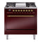 ILVE 36-Inch Nostalgie II Natural Gas Dual Fuel Range with 6 Burners and Solid Door Oven in Burgundy with Brass Trim (UP36FQNMPBUG)