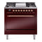 ILVE 36-Inch Nostalgie II Natural Gas Dual Fuel Range with 6 Burners and Solid Door Oven in Burgundy with Copper Trim (UP36FQNMPBUP)