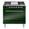 ILVE 36-Inch Nostalgie II Natural Gas Dual Fuel Range with 6 Burners and Solid Door Oven in Emerald Green with Chrome Trim (UP36FQNMPEGC)