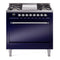 ILVE 36-Inch Nostalgie II Natural Gas Dual Fuel Range with 6 Burners and Solid Door Oven in Midnight Blue with Chrome Trim (UP36FQNMPMBC)