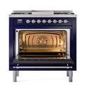 ILVE 36-Inch Nostalgie II Propane Gas Dual Fuel Range with 6 Burners and Solid Door Oven in Midnight Blue with Chrome Trim (UP36FQNMPMBCLP)