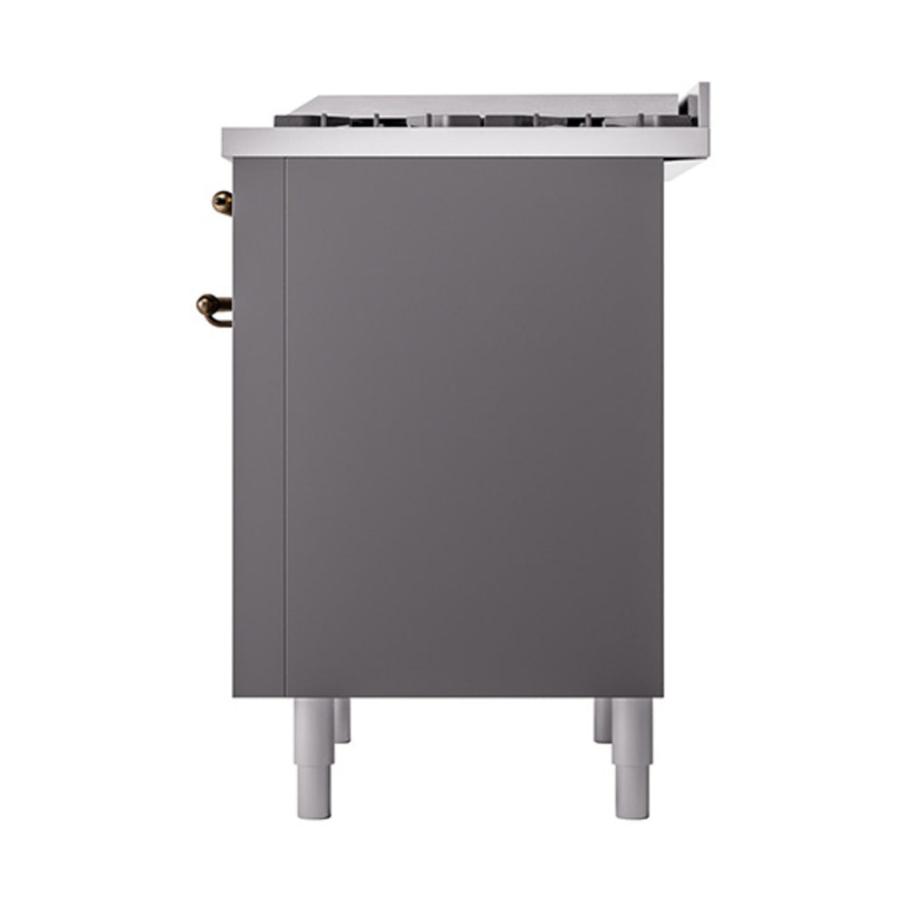 Matte graphite oven range rear view with bronze ports and front leveling feet