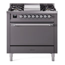ILVE 36-Inch Nostalgie II Propane Gas Dual Fuel Range with 6 Burners and Solid Door Oven in Matte Graphite with Chrome Trim (UP36FQNMPMGCLP)