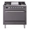 ILVE 36-Inch Nostalgie II Natural Gas Dual Fuel Range with 6 Burners and Solid Door Oven in Matte Graphite with Chrome Trim (UP36FQNMPMGC)