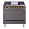 ILVE 36-Inch Nostalgie II Natural Gas Dual Fuel Range with 6 Burners and Solid Door Oven in Matte Graphite with Brass Trim (UP36FQNMPMGG)