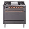 ILVE 36-Inch Nostalgie II Natural Gas Dual Fuel Range with 6 Burners and Solid Door Oven in Matte Graphite with Copper Trim (UP36FQNMPMGP)
