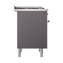 ILVE 36-Inch Nostalgie II Natural Gas Dual Fuel Range with 6 Burners and Solid Door Oven in Matte Graphite with Copper Trim (UP36FQNMPMGP)