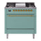 ILVE 36-Inch Nostalgie II Natural Gas Dual Fuel Range with 6 Burners and Solid Door Oven in Mediterranean Mint with Brass Trim (UP36FQNMPMMG)
