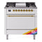 ILVE 36-Inch Nostalgie II Natural Gas Dual Fuel Range with 6 Burners and Solid Door Oven in RAL with Brass Trim (UP36FQNMPRAG)