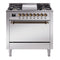 ILVE 36-Inch Nostalgie II Natural Gas Dual Fuel Range with 6 Burners and Solid Door Oven in Stainless Steel with Bronze Trim (UP36FQNMPSSB)