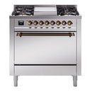 ILVE 36-Inch Nostalgie II Propane Gas Dual Fuel Range with 6 Burners and Solid Door Oven in Stainless Steel with Bronze Trim (UP36FQNMPSSBLP)