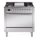 ILVE 36-Inch Nostalgie II Natural Gas Dual Fuel Range with 6 Burners and Solid Door Oven in Stainless Steel with Chrome Trim (UP36FQNMPSSC)