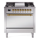 ILVE 36-Inch Nostalgie II Natural Gas Dual Fuel Range with 6 Burners and Solid Door Oven in Stainless Steel with Brass Trim (UP36FQNMPSSG)