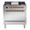 ILVE 36-Inch Nostalgie II Natural Gas Dual Fuel Range with 6 Burners and Solid Door Oven in Stainless Steel with Brass Trim (UP36FQNMPSSG)