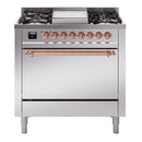 ILVE 36-Inch Nostalgie II Natural Gas Dual Fuel Range with 6 Burners and Solid Door Oven in Stainless Steel with Copper Trim (UP36FQNMPSSP)