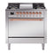 ILVE 36-Inch Nostalgie II Natural Gas Dual Fuel Range with 6 Burners and Solid Door Oven in Stainless Steel with Copper Trim (UP36FQNMPSSP)