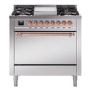 ILVE 36-Inch Nostalgie II Propane Gas Dual Fuel Range with 6 Burners and Solid Door Oven in Stainless Steel with Copper Trim (UP36FQNMPSSPLP)