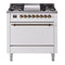 ILVE 36-Inch Nostalgie II Natural Gas Dual Fuel Range with 6 Burners and Solid Door Oven in White with Bronze Trim (UP36FQNMPWHB)