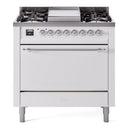 ILVE 36-Inch Nostalgie II Natural Gas Dual Fuel Range with 6 Burners and Solid Door Oven in White with Chrome Trim (UP36FQNMPWHC)