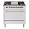 ILVE 36-Inch Nostalgie II Natural Gas Dual Fuel Range with 6 Burner and Solid Door Oven in White with Brass Trim (UP36FQNMPWHG)