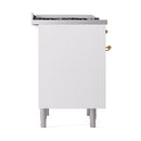 ILVE 36-Inch Nostalgie II Natural Gas Dual Fuel Range with 6 Burner and Solid Door Oven in White with Brass Trim (UP36FQNMPWHG)