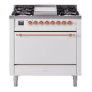 ILVE 36-Inch Nostalgie II Natural Gas Dual Fuel Range with 6 Burners and Solid Door Oven in White with Copper Trim (UP36FQNMPWHP)