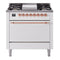 ILVE 36-Inch Nostalgie II Natural Gas Dual Fuel Range with 6 Burners and Solid Door Oven in White with Copper Trim (UP36FQNMPWHP)