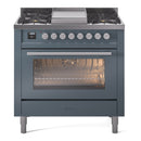 ILVE 36-Inch Professional Plus II Freestanding Dual Fuel Range with 6 Sealed Burner in Blue Grey (UP36FWMPBG)
