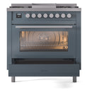 ILVE 36-Inch Professional Plus II Freestanding Dual Fuel Range with 6 Sealed Burner in Blue Grey (UP36FWMPBG)