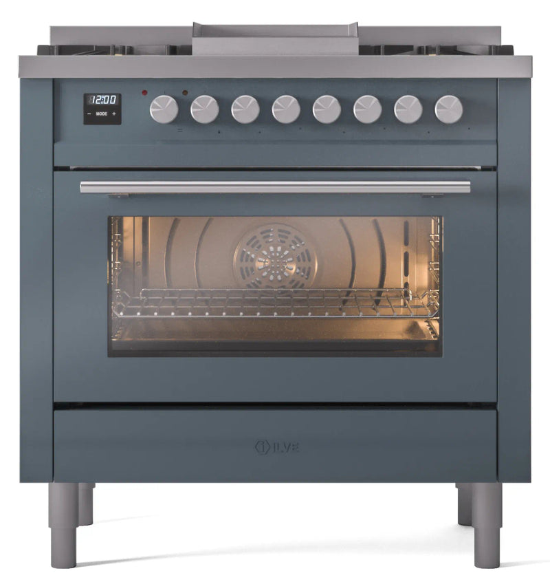 ILVE 36-Inch Professional Plus II Freestanding Dual Fuel Range with 6 Sealed Burner in Blue Grey (UP36FWMPBG)