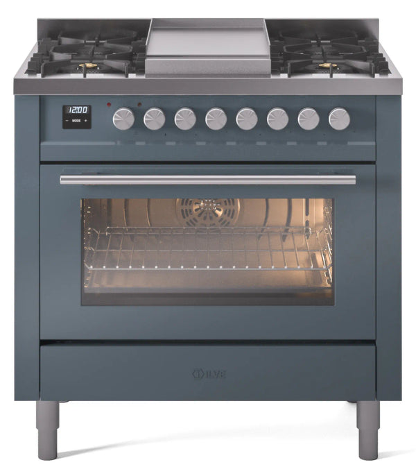 ILVE 36-Inch Professional Plus II Freestanding Dual Fuel Range with 6 Sealed Burner in Blue Grey (UP36FWMPBG)