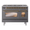 ILVE Nostalgie II Limited Edition 48-Inch Dual Fuel Range with 8 Gas Brass Burners and Electric Oven in Matte Graphite (UP488NMPMGG)