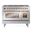 ILVE Nostalgie II Limited Edition 48-Inch Natural Gas Dual Fuel Range with 8 Gas Brass Burners and Electric Oven in Stainless Steel (UP488NMPSSG)